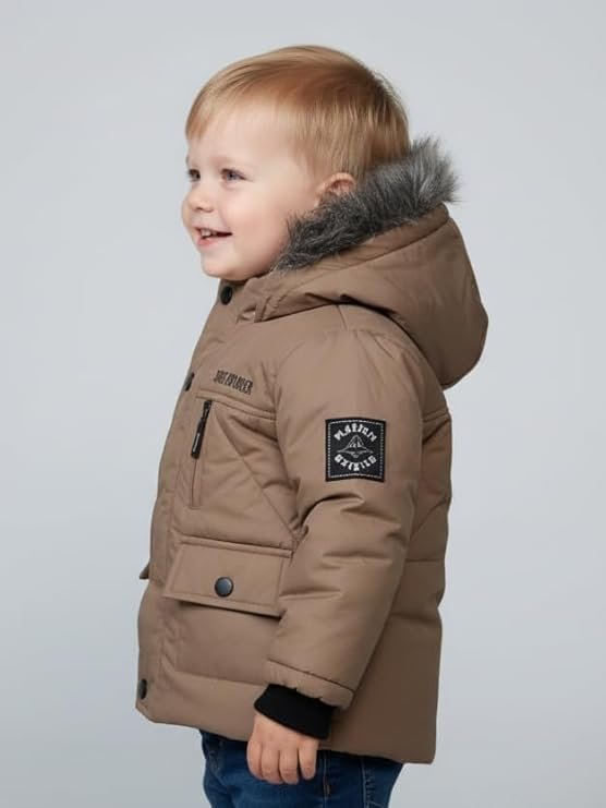 TUTE Stylish Infant Winter Jacket with Fur Hood & Sherpa Lining – Super Explorer Design
