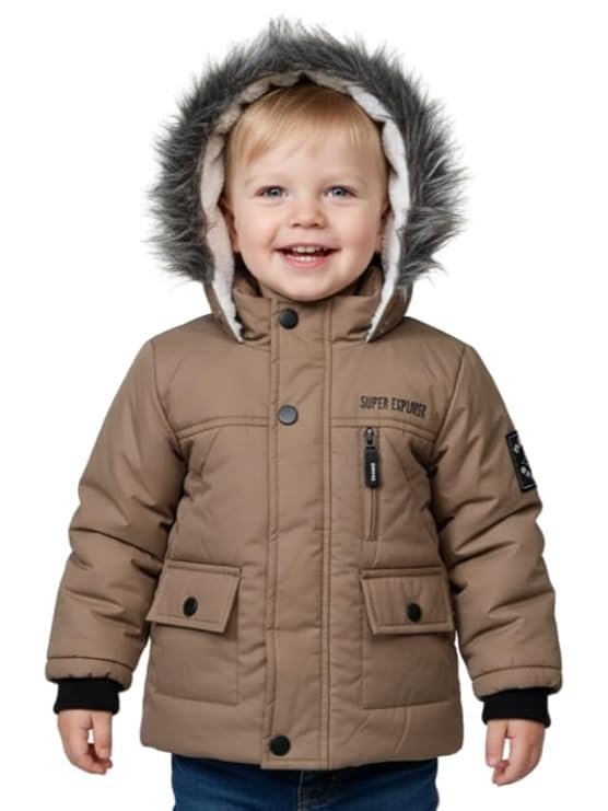 TUTE Stylish Infant Winter Jacket with Fur Hood & Sherpa Lining – Super Explorer Design