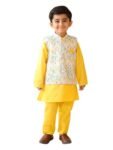 superminis Boys Cotton Printed Gota Work Kurta Pyjama with Jacket Ethnic Wear Set