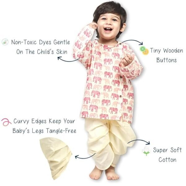 POLKA TOTS Elegant Traditional Dhoti Kurta Set for Baby Boys – Soft Cotton Ethnic Dress for Festivals And Weddings
