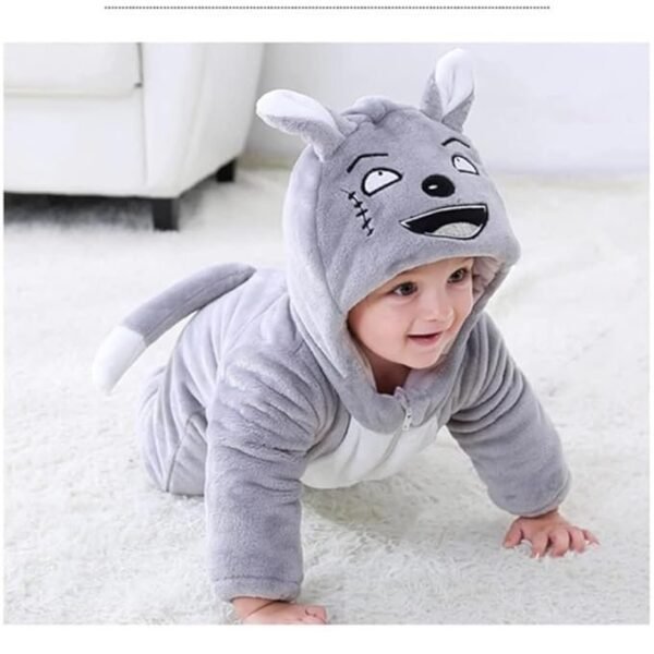 BRANDONN Unisex Baby Flannel Jumpsuit Panda Style Cosplay Clothes Bunting Outfits Snowsuit Hooded Romper Outwear (Grey Scars, 6-9 Months)