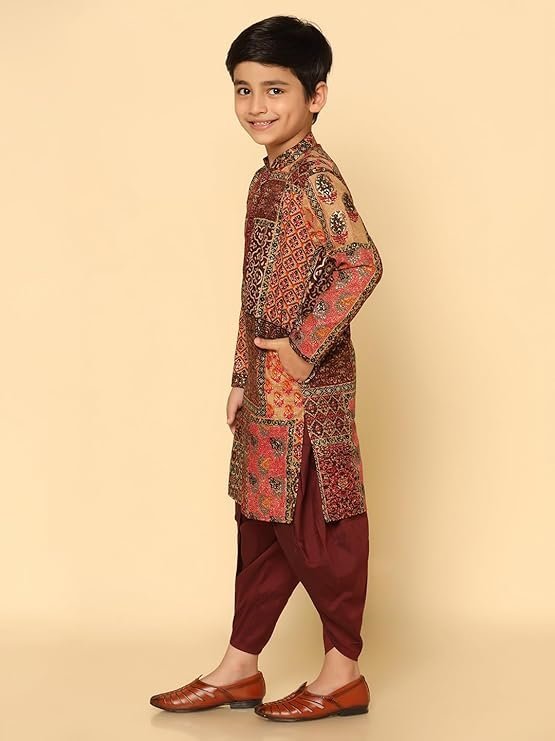VASTRAMAY Boys Cotton Kurta Pyjama Set – Kantha Work Ethnic Wear for Janmashtami, Rakhi, Diwali & Festive Celebrations