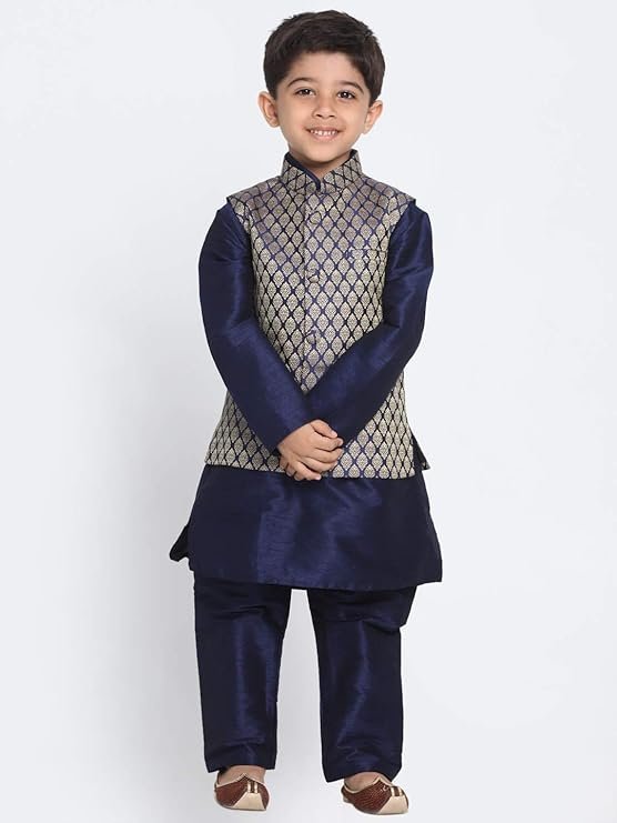 JBN Creation Boys Silk Blend Kurta Pyjama Jacket Set - Elegance for Festivals