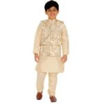 Pro-Ethic Style Developer Kurta Pajama For Kids Boys With Waistcoat | Silk | Floral | Traditional Dress (S-209)