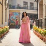 Women’s Semi-Stitched Pink Georgette Anarkali Suit with Dupatta