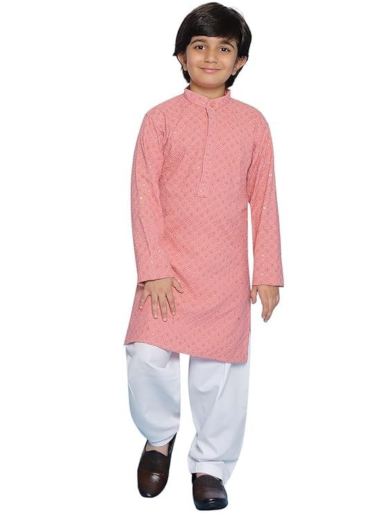 AJ DEZINES Boys Ethnic Kurta Pajama Set | Cotton Full Sleeve Chikankari Kurta with Sequins
