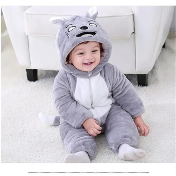 BRANDONN Unisex Baby Flannel Jumpsuit Panda Style Cosplay Clothes Bunting Outfits Snowsuit Hooded Romper Outwear (Grey Scars, 6-9 Months)