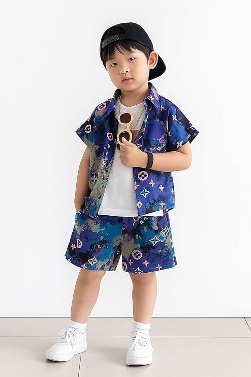 Pop Boys Co-ord Set – Printed Shirt & Shorts for Boys | Trendy Summer Outfit for Kids |