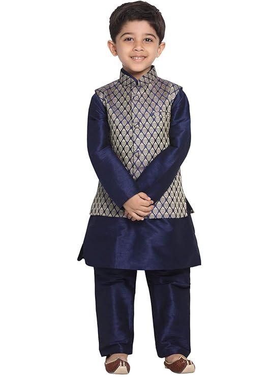 JBN Creation Boys Silk Blend Kurta Pyjama Jacket Set - Elegance for Festivals