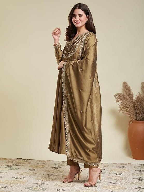 MOKOSH Women's Silk Embroidered Anarkali Set