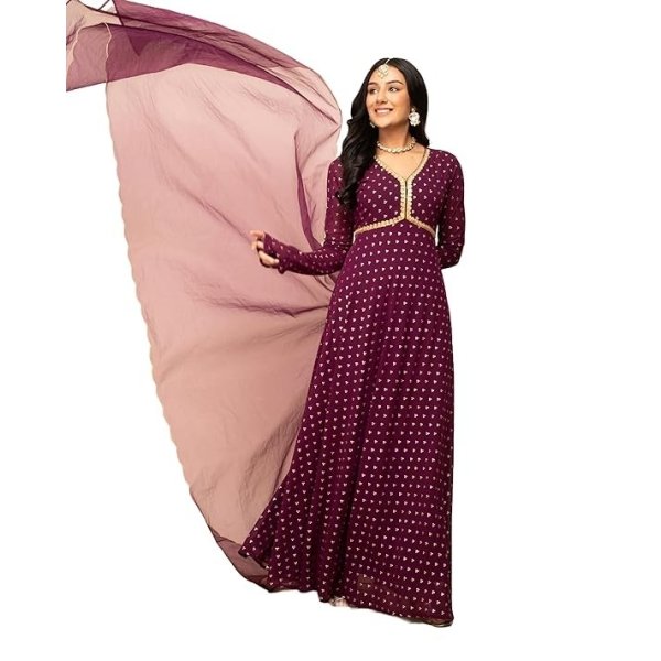 FIORRA Women's Fit and Flare Floor Length Gown