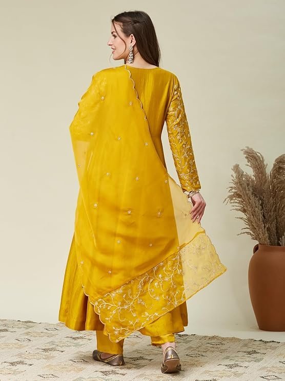 MOKOSH Women's Embroidered Anarkali and Pant with Dupatta Set(DM-471)