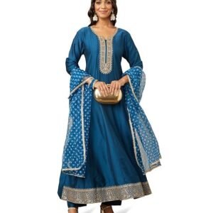 Myx Women's Embroidered Anarkali Kurta Pant Set with Organza Dupatta