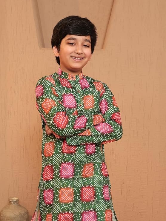 VASTRAMAY Boy's Silk Blend Printed Kurta Pyjama Set
