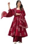 ANNI DESIGNER | Rayon Anarkali Printed Kurta Pant Dupatta Set