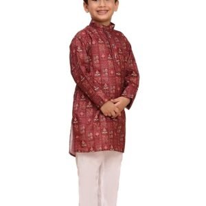 VASTRAMAY Boys' Muslin Kurta Patiala Set – Digital Floral Print, Eid Special Ethnic Wear