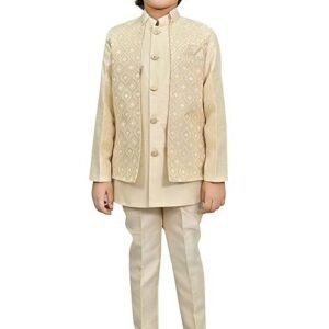 AHHAAAA Kids Indian Ethnic Velvet Waistcoat Silk Kurta Pyjama Set Bollywood Style Wedding Ethnic for Boys