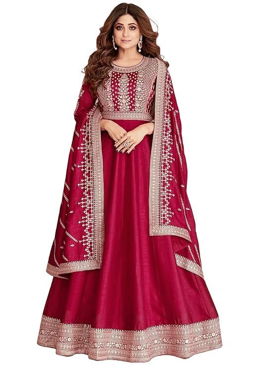 GEKHA Women Printed Anarkali Pure Cotton Kurta with Trousers & with Dupatta