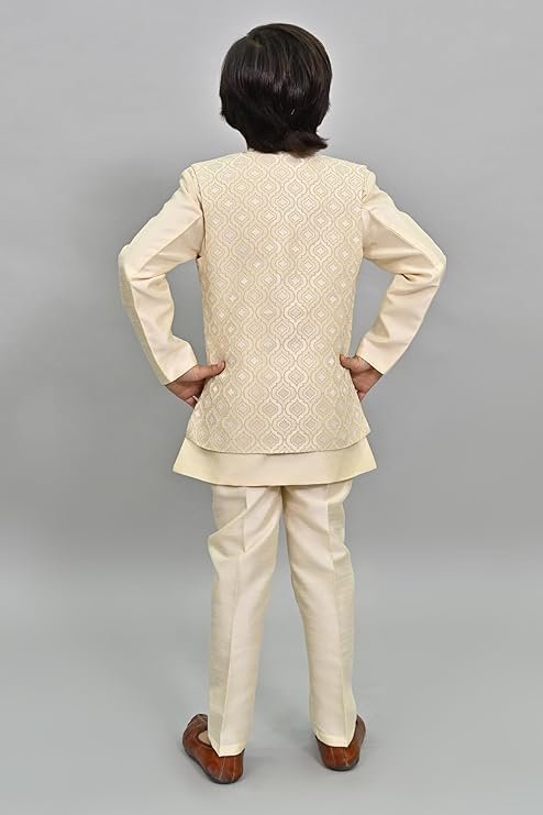 AHHAAAA Kids Indian Ethnic Velvet Waistcoat Silk Kurta Pyjama Set Bollywood Style Wedding Ethnic for Boys