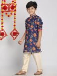 VASTRAMAY Boys Muslin Floral Kurta Set for Janmashtami, Diwali Ethnic Wear