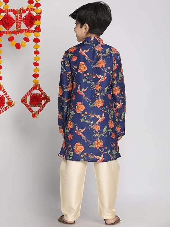 VASTRAMAY Boys Muslin Floral Kurta Set for Janmashtami, Diwali Ethnic Wear