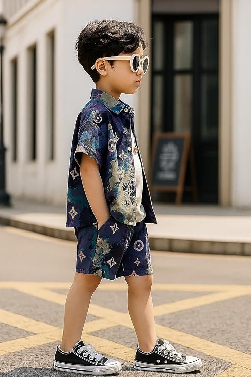 Pop Boys Co-ord Set – Printed Shirt & Shorts for Boys | Trendy Summer Outfit for Kids |