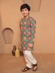 VASTRAMAY Boy's Silk Blend Printed Kurta Pyjama Set