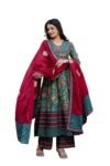 Pistaa's Women's Pure Cotton Anarkali Floral Printed Kurta with Palazzo & Dupatta Set