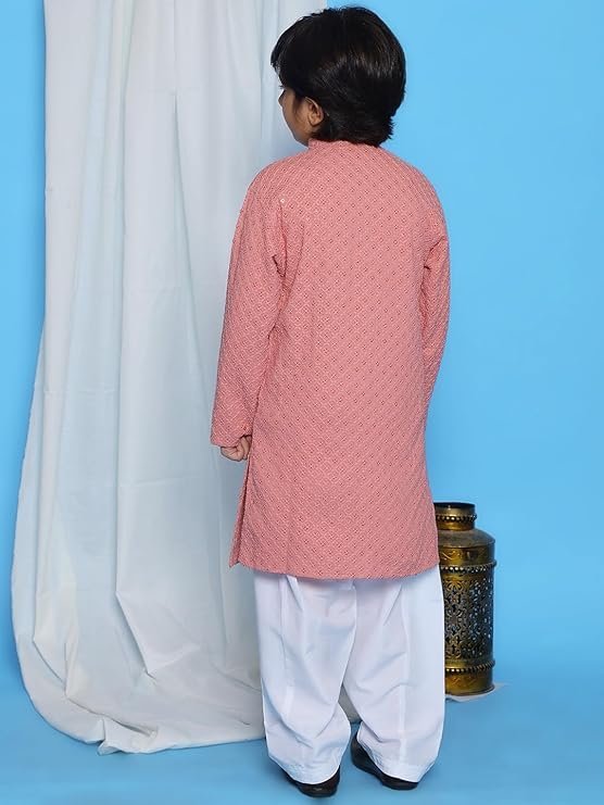 AJ DEZINES Boys Ethnic Kurta Pajama Set | Cotton Full Sleeve Chikankari Kurta with Sequins
