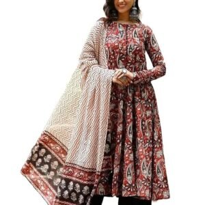 Nermosa Women Printed Anarkali Kurta and Pant Set with Dupatta