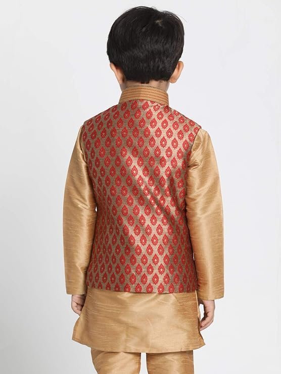 VASTRAMAY Black Cotton Silk Blend Boys Nehru Modi Jacket