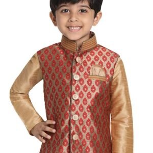 VASTRAMAY Black Cotton Silk Blend Boys Nehru Modi Jacket