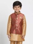 VASTRAMAY Black Cotton Silk Blend Boys Nehru Modi Jacket