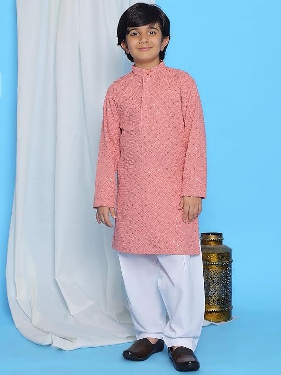 AJ DEZINES Boys Ethnic Kurta Pajama Set | Cotton Full Sleeve Chikankari Kurta with Sequins
