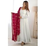 GoSriKi Women’s Elegant Wine Anarkali Kurta Set with Dupatta | Printed Traditional Soft Rayon Fabric