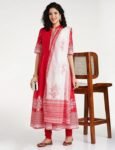 BIBA Women Cotton Anarkali Printed Kurta Churidar Suit Set