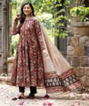Nermosa Women Printed Anarkali Kurta and Pant Set with Dupatta