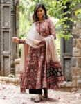 ANNI DESIGNER Women's Cotton Blend Anarkali Printed Kurta with Pant & Dupatta