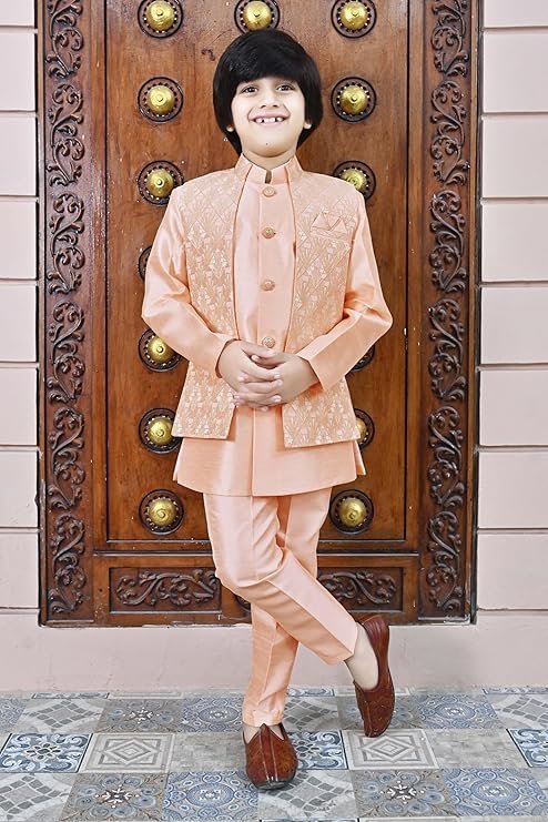 VASTRAMAY Boy's Cotton Printed Kurta Pyjama Set