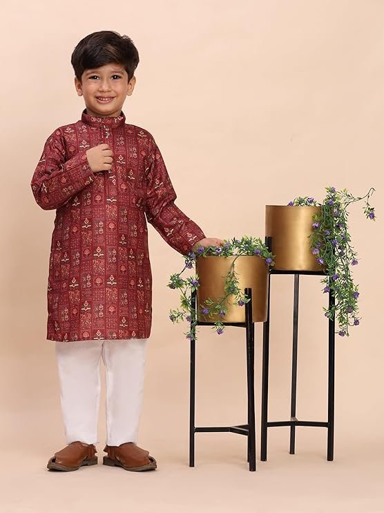 Pro-Ethic Style Developer Boys Heavy Cotton Printed Kurta and Pajama Set for Kid's Ethnic Wear