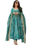 KLOSIA Women Rayon Printed Flared Anarkali Kurta And Pant With Dupatta Set