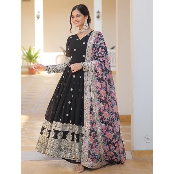 Fashion Basket Gergette Embroidered Long Anarkali