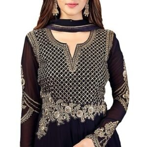 Fashion Basket Women's Purple Georgette Anarkali Gown,Bottom and Dupatta Set