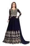 Fashion Basket Women's Purple Georgette Anarkali Gown,Bottom and Dupatta Set